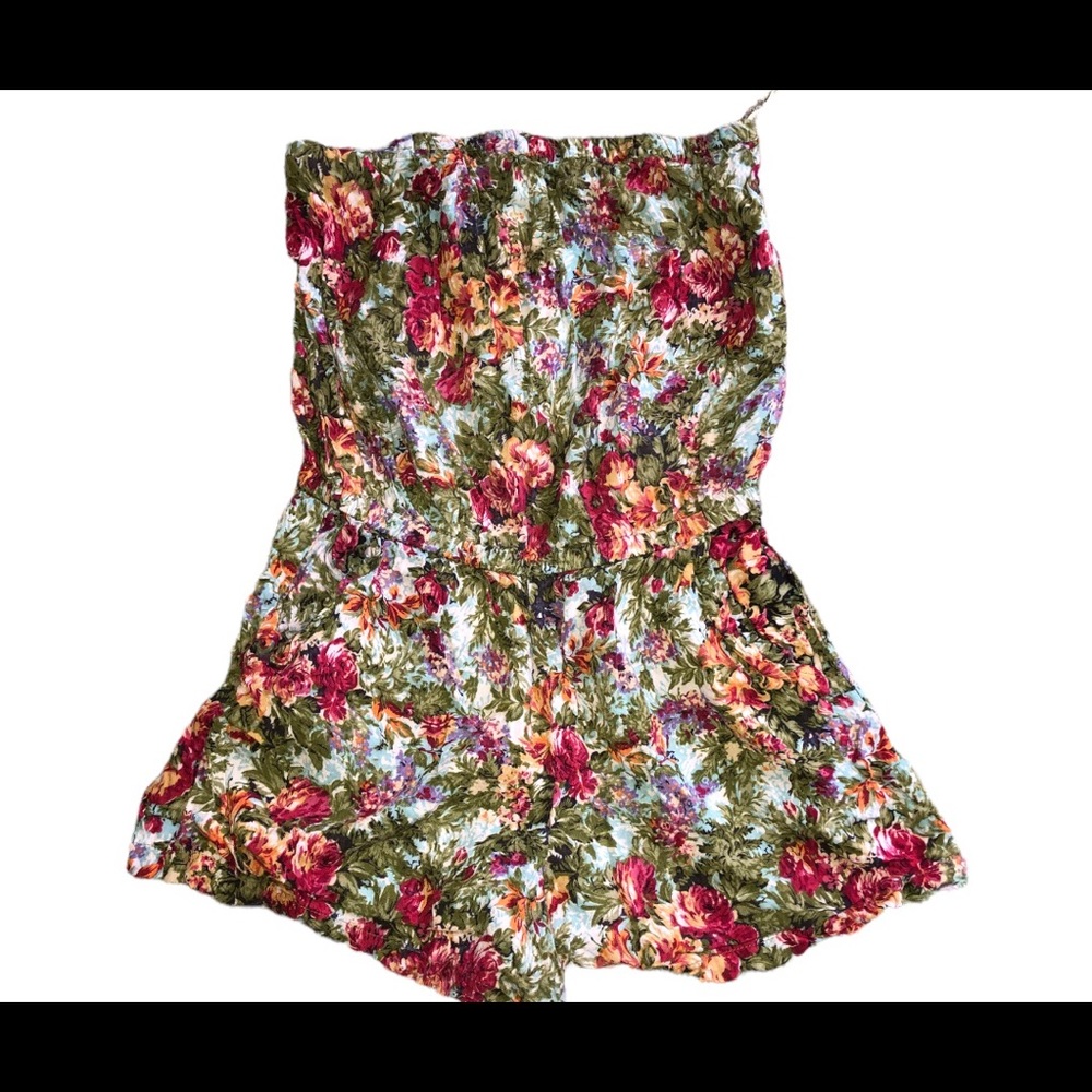Strapless floral romper.